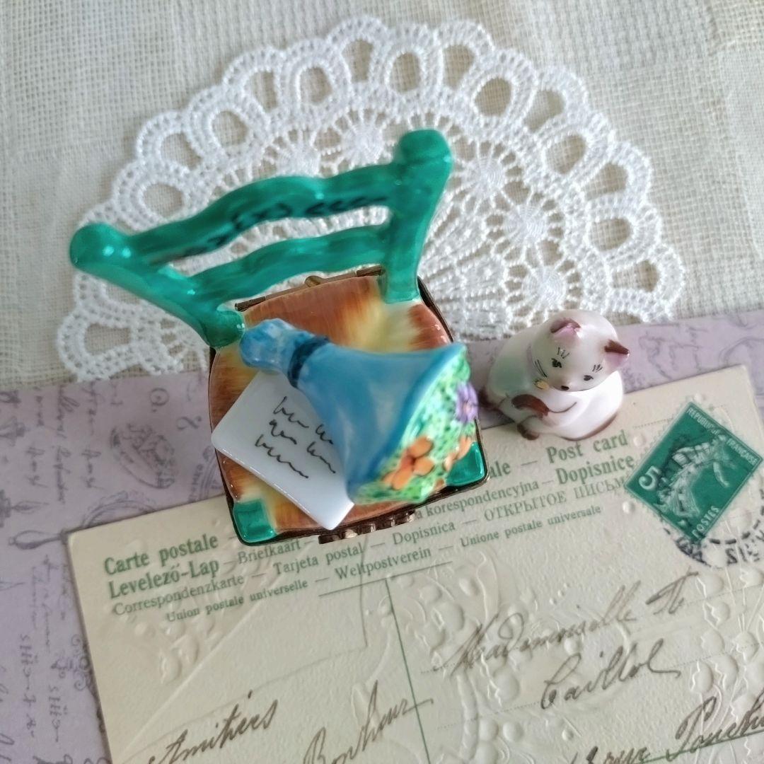 リモージュボックス　猫　ネコ　椅子　花束　ブーケ　手紙　フランス製　ヴィンテージ