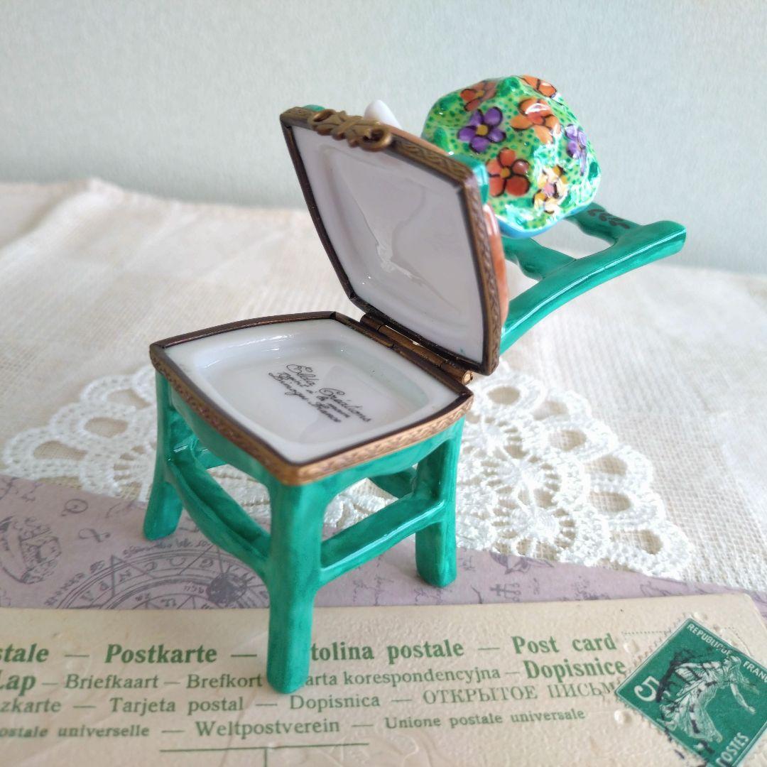 リモージュボックス　猫　ネコ　椅子　花束　ブーケ　手紙　フランス製　ヴィンテージ