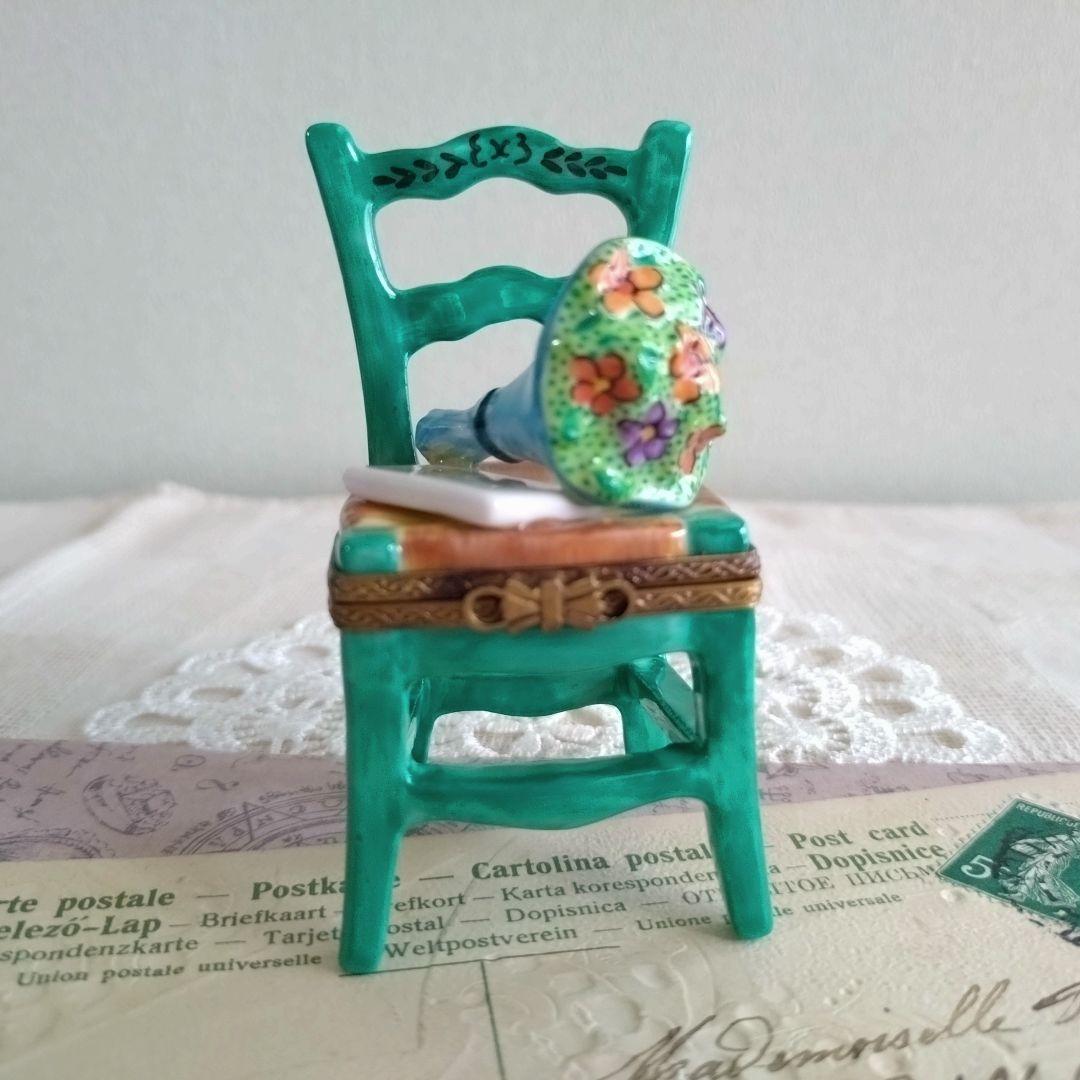 リモージュボックス　猫　ネコ　椅子　花束　ブーケ　手紙　フランス製　ヴィンテージ