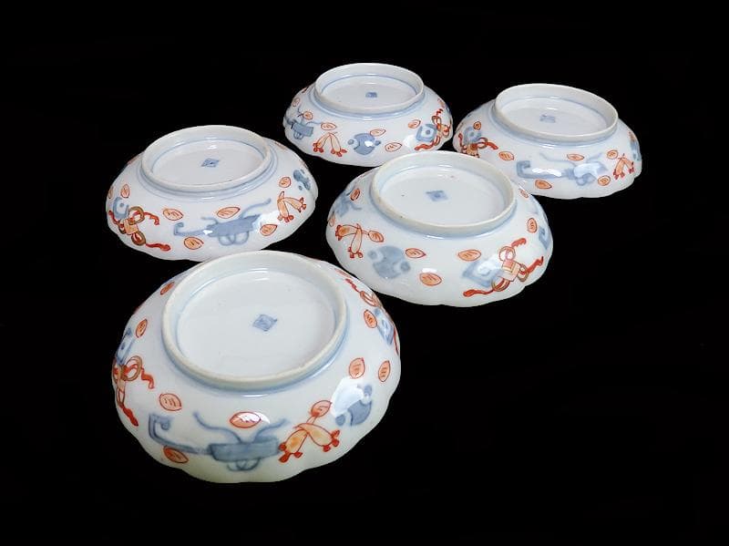 古伊万里　金襴手　牡丹に松竹梅の図　４寸皿　５枚　C782AS-CFj