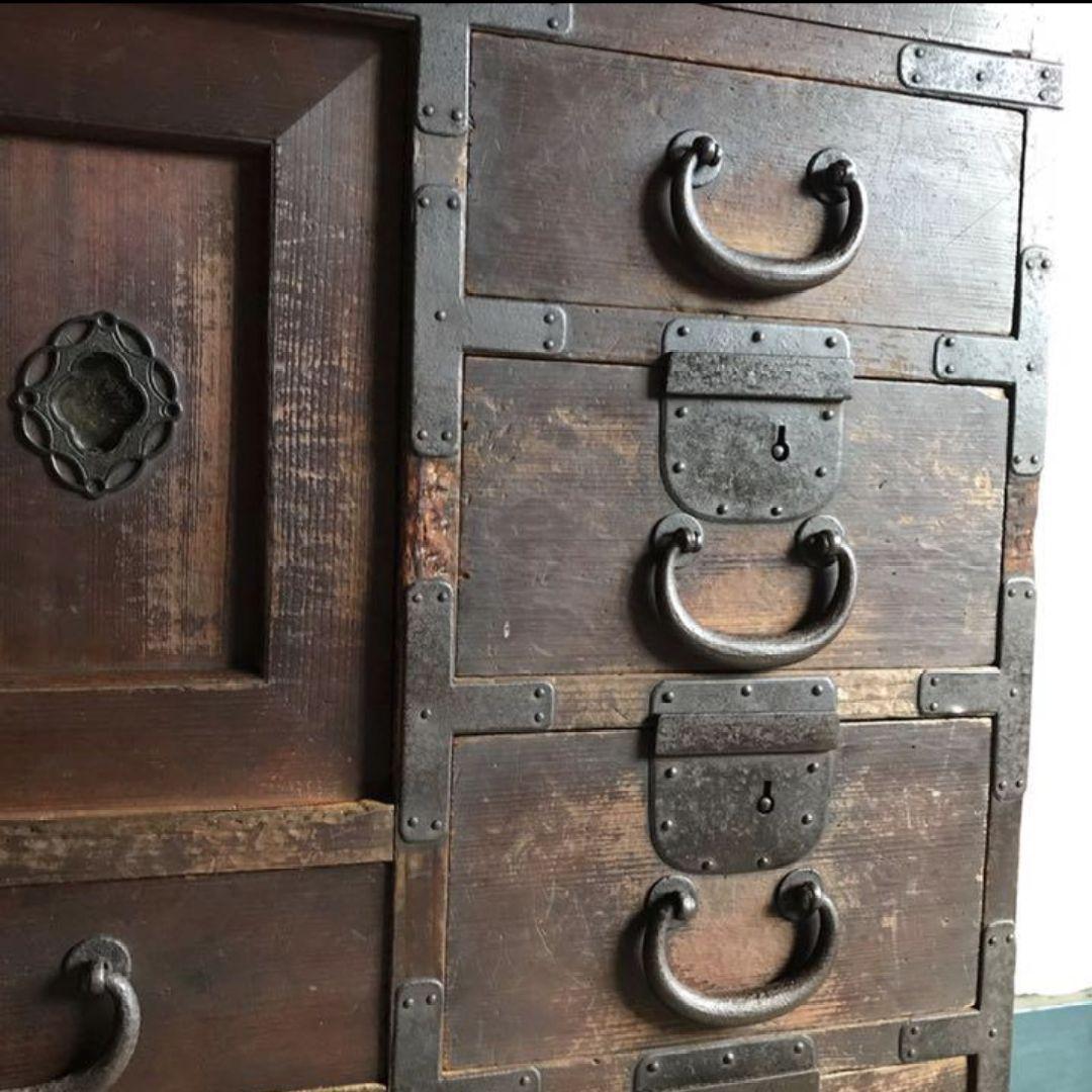 帳場箪笥 タンス 食器 棚 水屋 収納 アンティーク レトロ 古材 引き出し