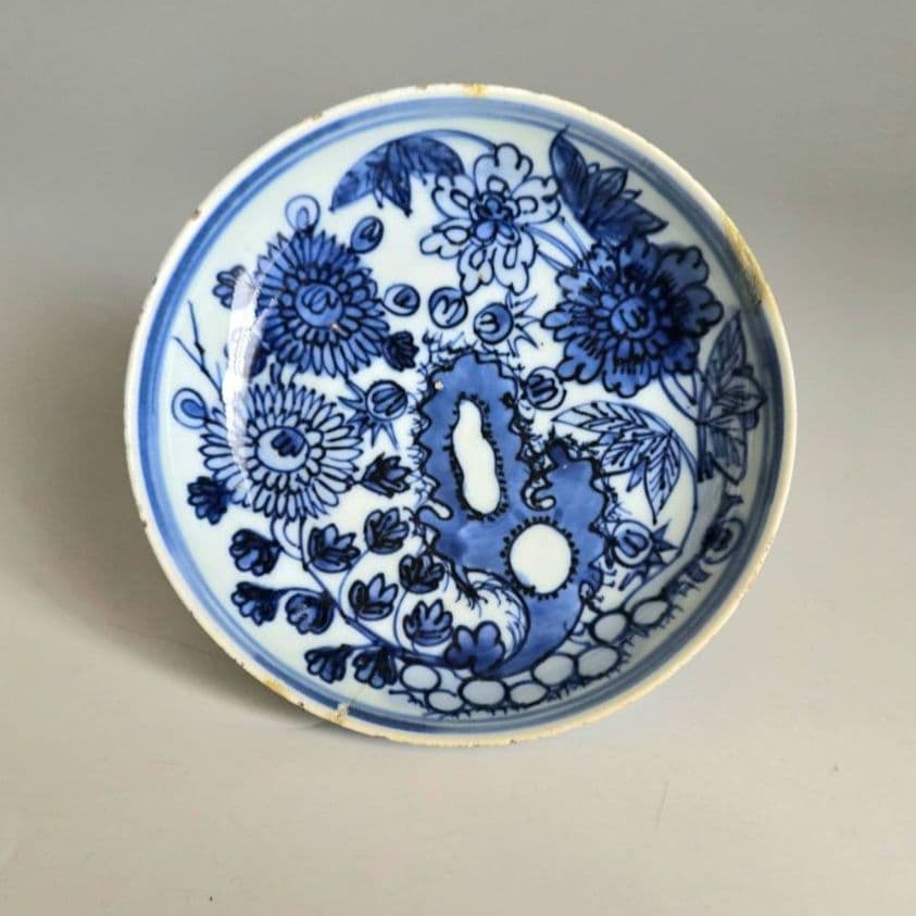 M-1238 中国明染付菊紋様　4寸皿　古染付