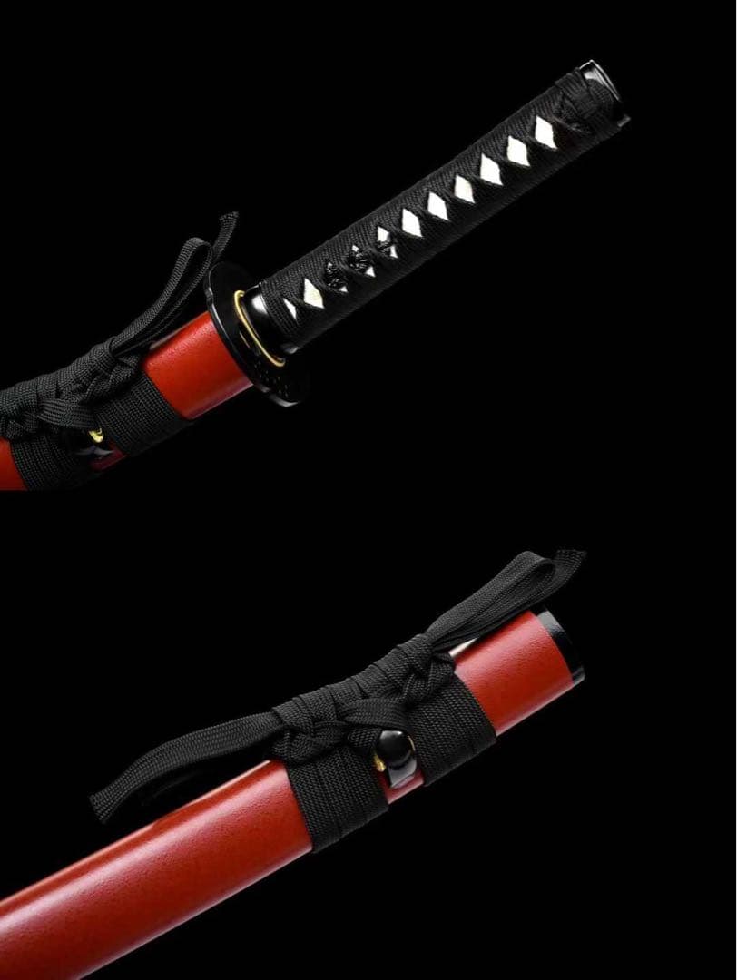 赤 脇差 武具 舞踊刀 三色研ぎ 鉄鍔 鮫皮巻き