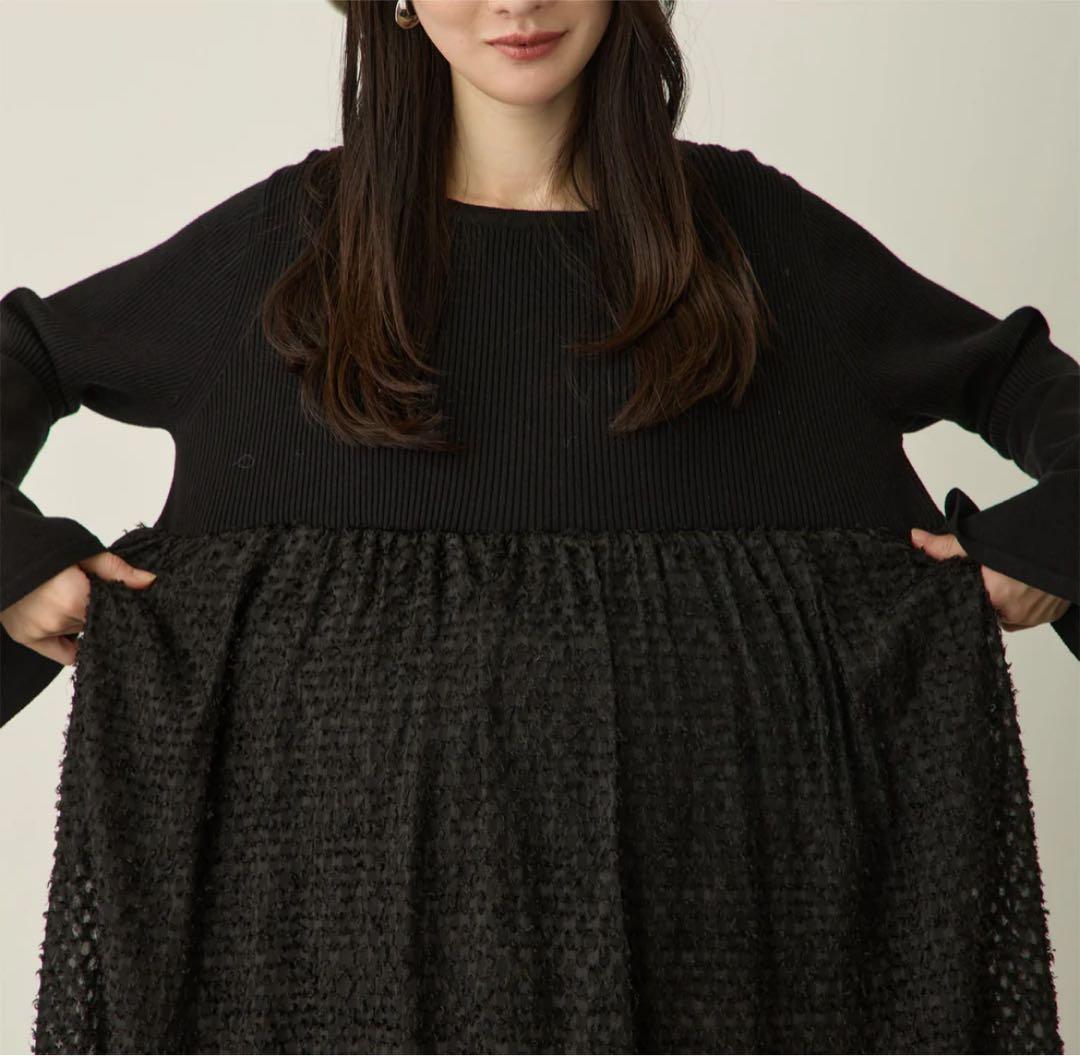 【新品未使用】honono ニットドッキングフェザー ワンピース アイボリー