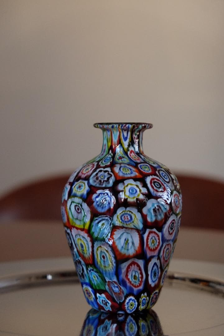 ベネチアンガラス ミルフィオリ ガラス 花瓶 ムラノ プレート フラワーベース