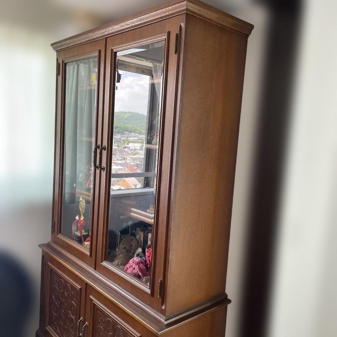 アンティーク　木製ガラス扉キャビネット　本棚　飾り棚　箪笥　書棚　昭和レトロ