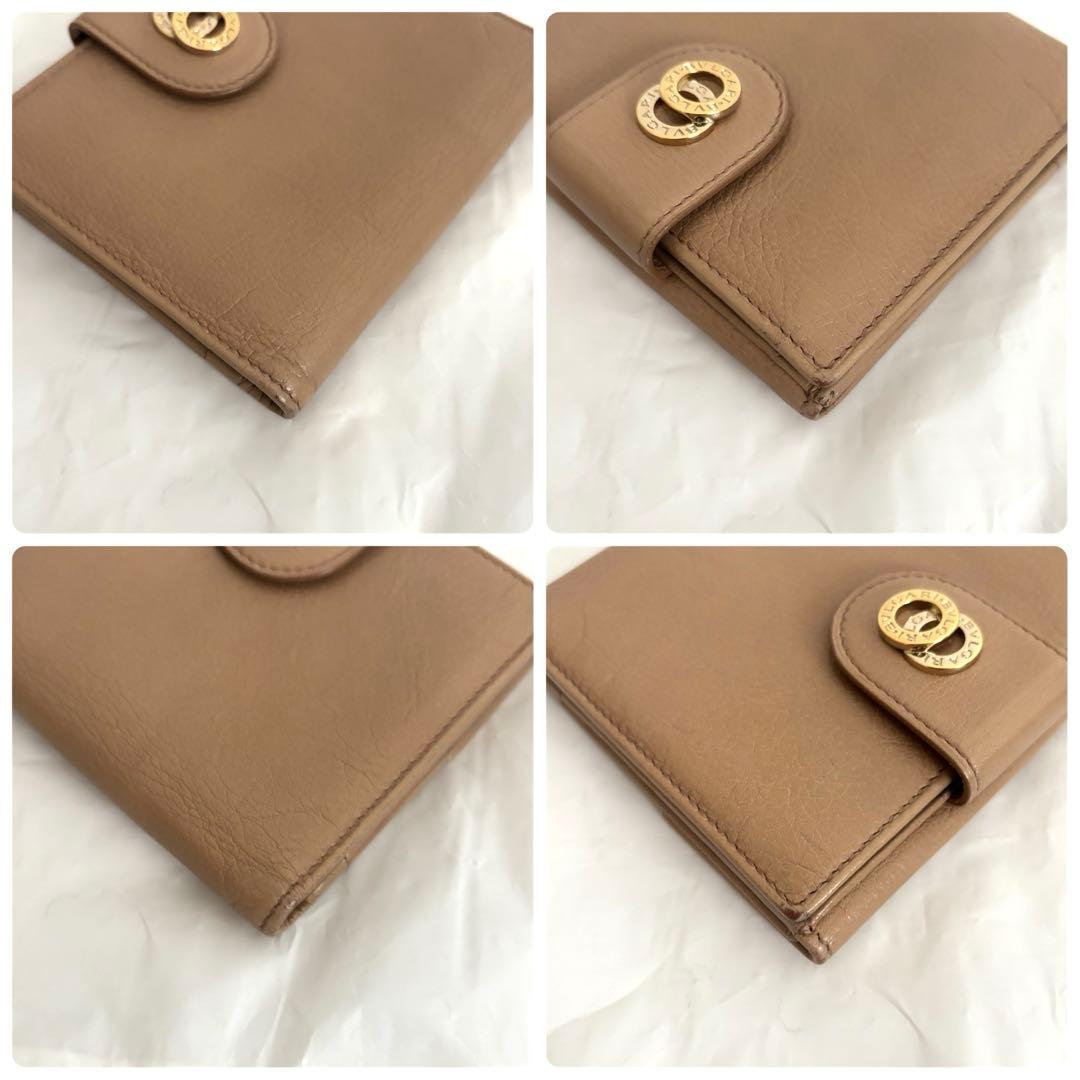 付属品完備✨ブルガリ 二つ折り財布 ダブルサークルロゴ 本革レザー ベージュ