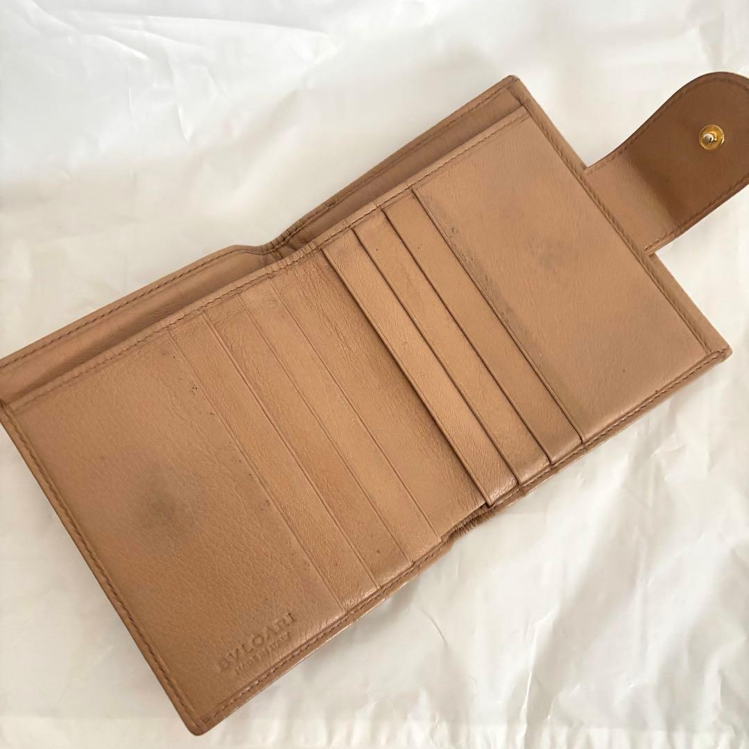 付属品完備✨ブルガリ 二つ折り財布 ダブルサークルロゴ 本革レザー ベージュ