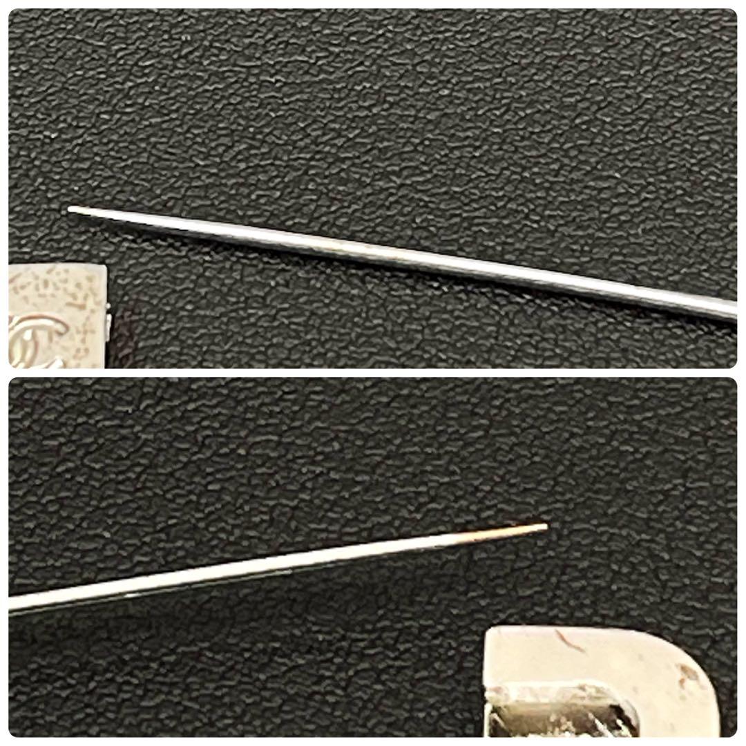 シャネル ロゴ ラインストーン ピン ブローチ コサージュ シルバー 01P