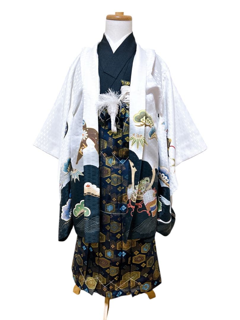 美品フルセット♡七五三　5歳　男の子　一式　鶴　兜　白系