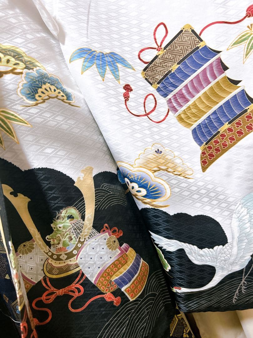 美品フルセット♡七五三　5歳　男の子　一式　鶴　兜　白系