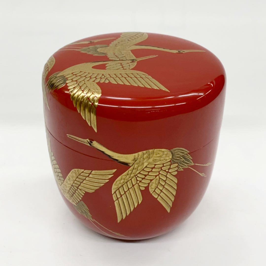 【大棗　朱鶴蒔絵】高蒔絵　内銀　市川準斎