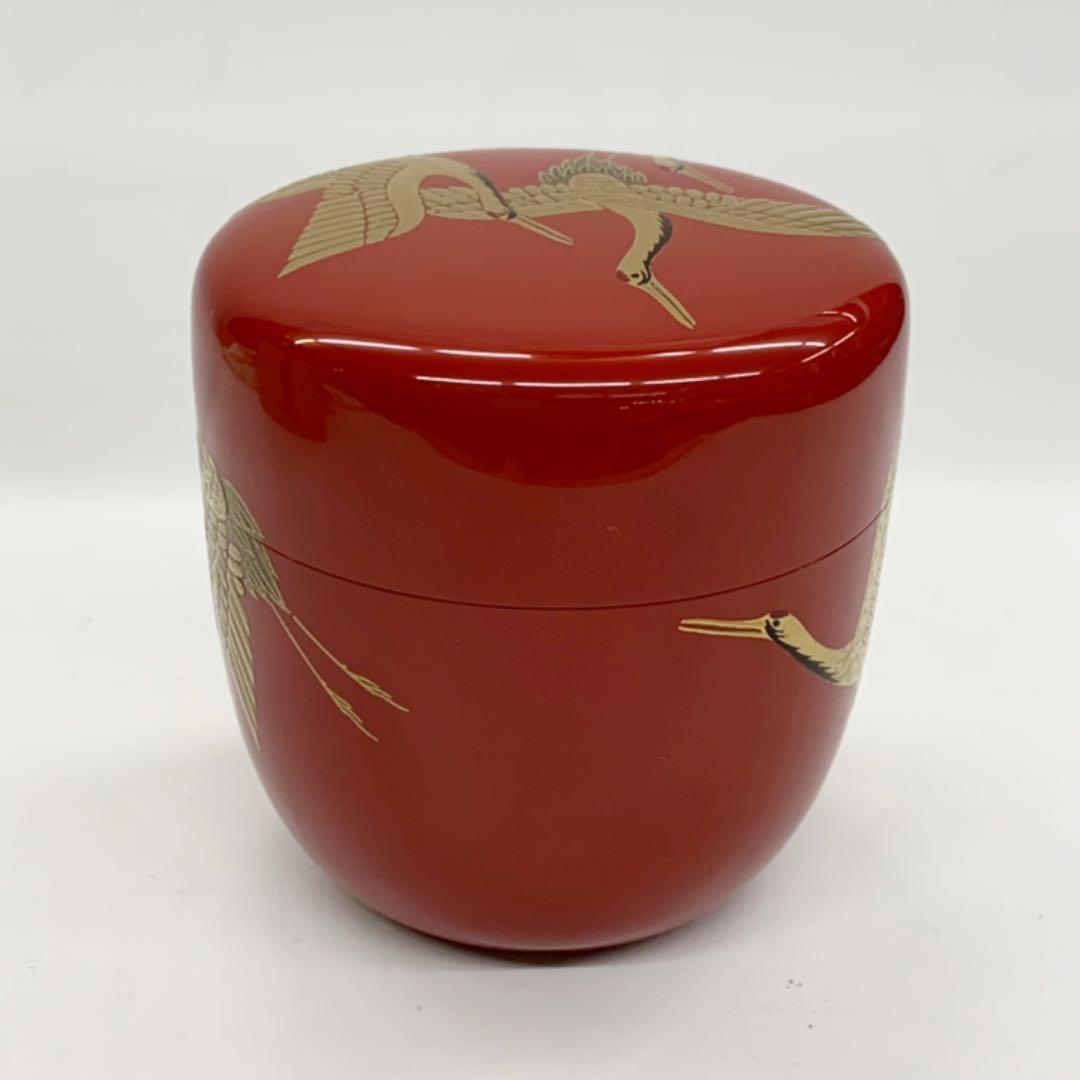 【大棗　朱鶴蒔絵】高蒔絵　内銀　市川準斎