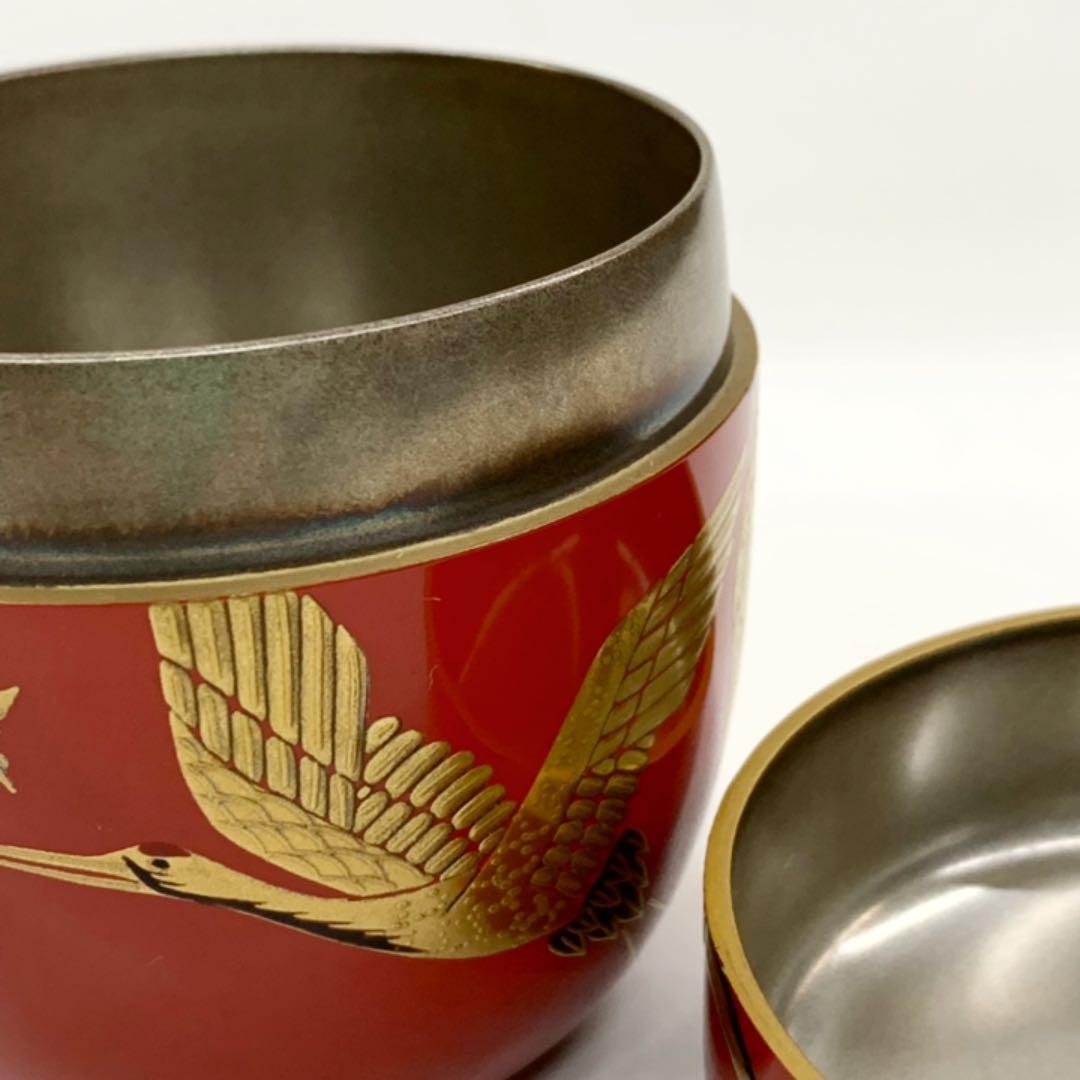 【大棗　朱鶴蒔絵】高蒔絵　内銀　市川準斎