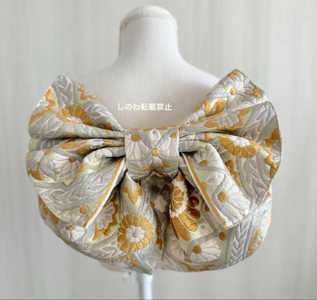 正絹　七五三作り2部式　シルバー×ゴールド　華文模様　5-7歳向け