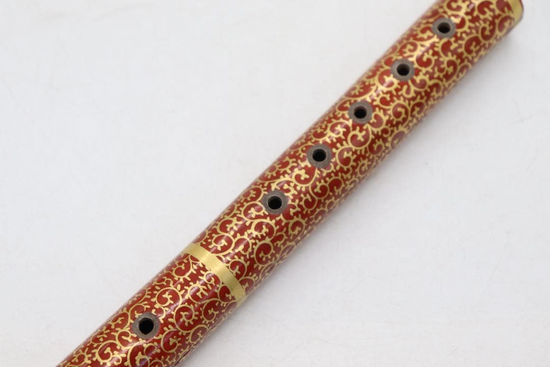 赤絵　金彩唐草紋　笛型お香立　在銘　木箱入　送料込み250618
