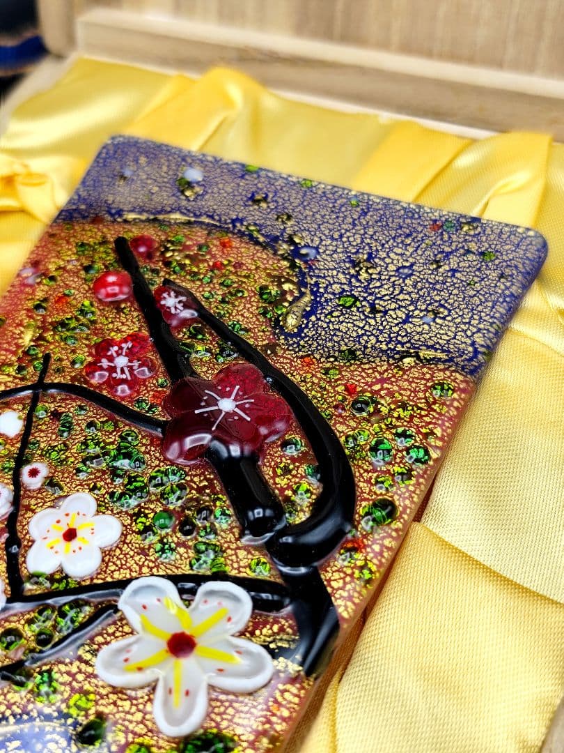 サイン有り☆超希少品☆黒木国昭 光琳 金彩象嵌 羽子板 ガラス工芸