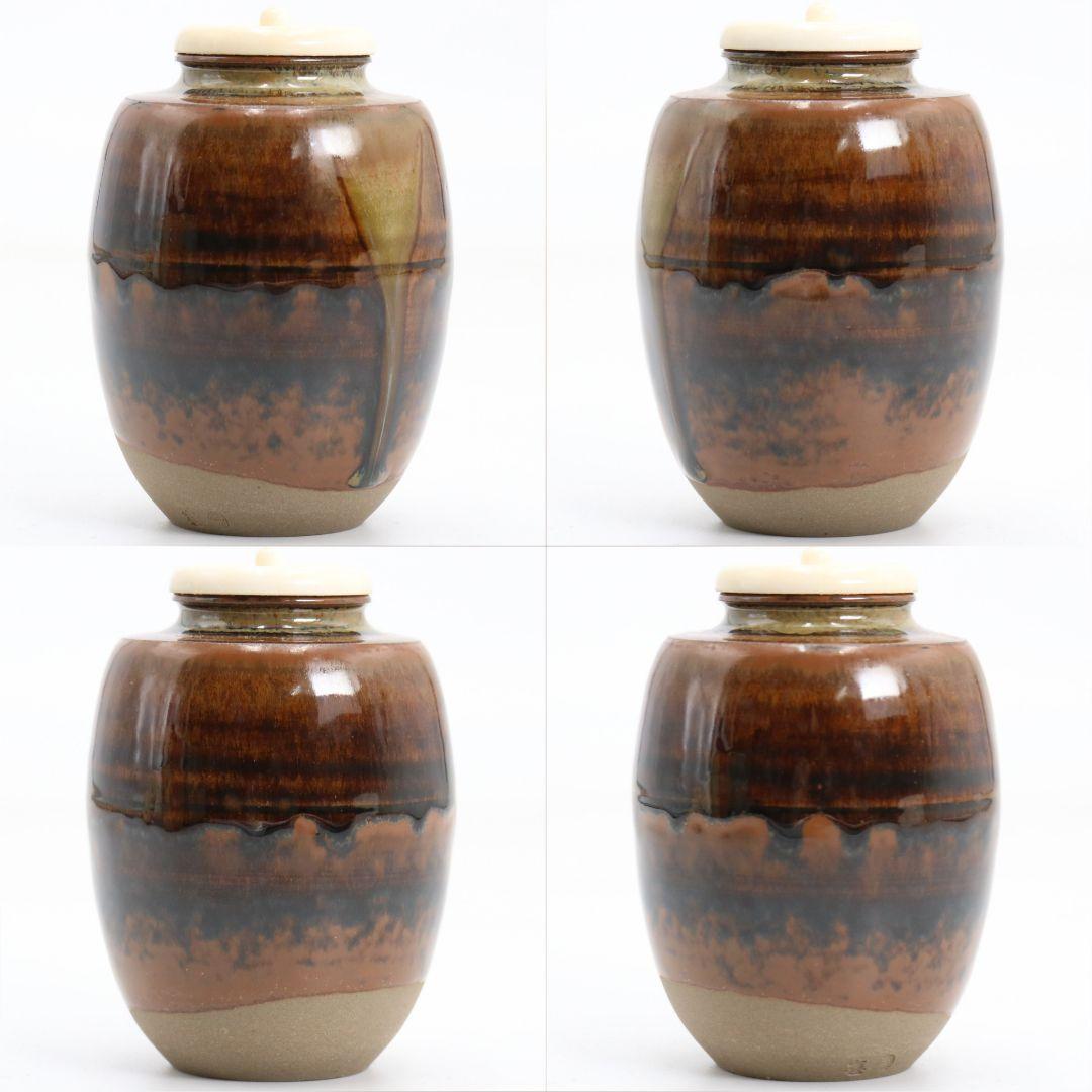 高取喜恵作 高取焼 肩衝茶入 仕覆付 茶道具 共箱共布　V864　N6