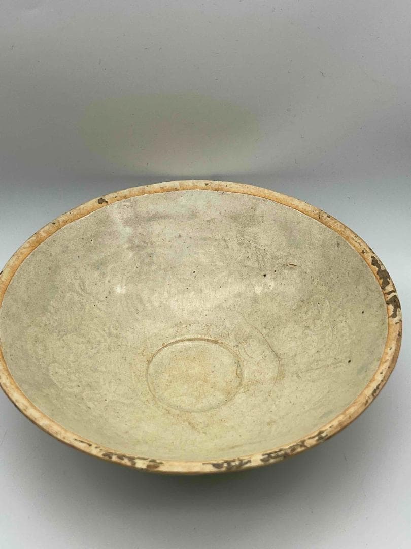 北宋時代　青白磁刻花卉文輪花盤 皿 華道　唐物　古賞物　時代物(F-114)