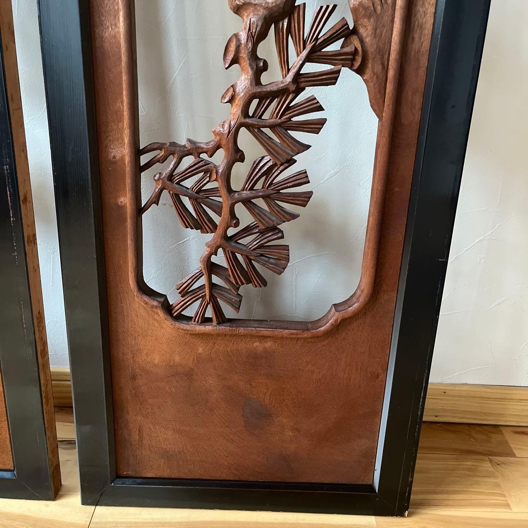 縁起の良い欄間　2枚セット　らんま　鶴　松