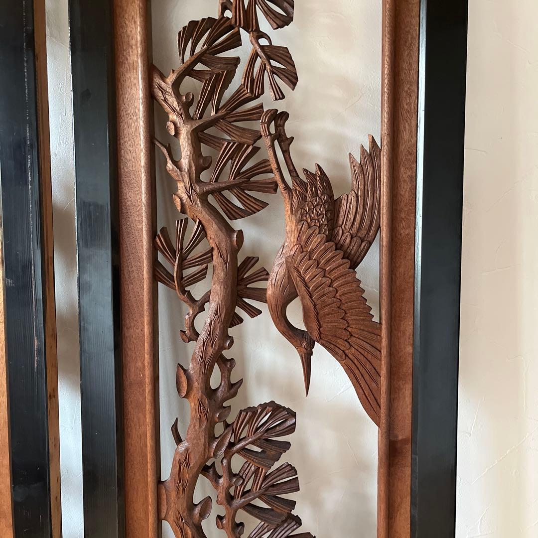 縁起の良い欄間　2枚セット　らんま　鶴　松