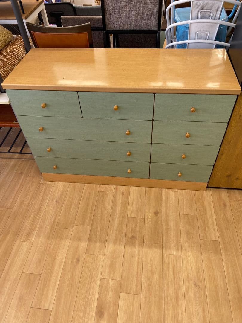木製チェスト ９引き出し グリーン