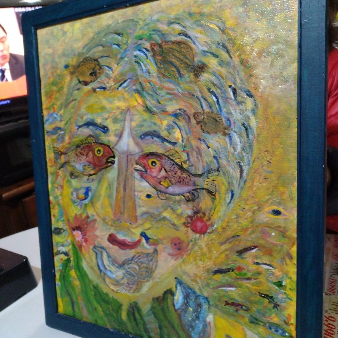 ★魚顔!油絵/吉田　誠　４３X55センチ
