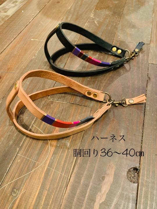 犬用　リード＆ハーネス　　ヌメ革ハーフマルチカラー