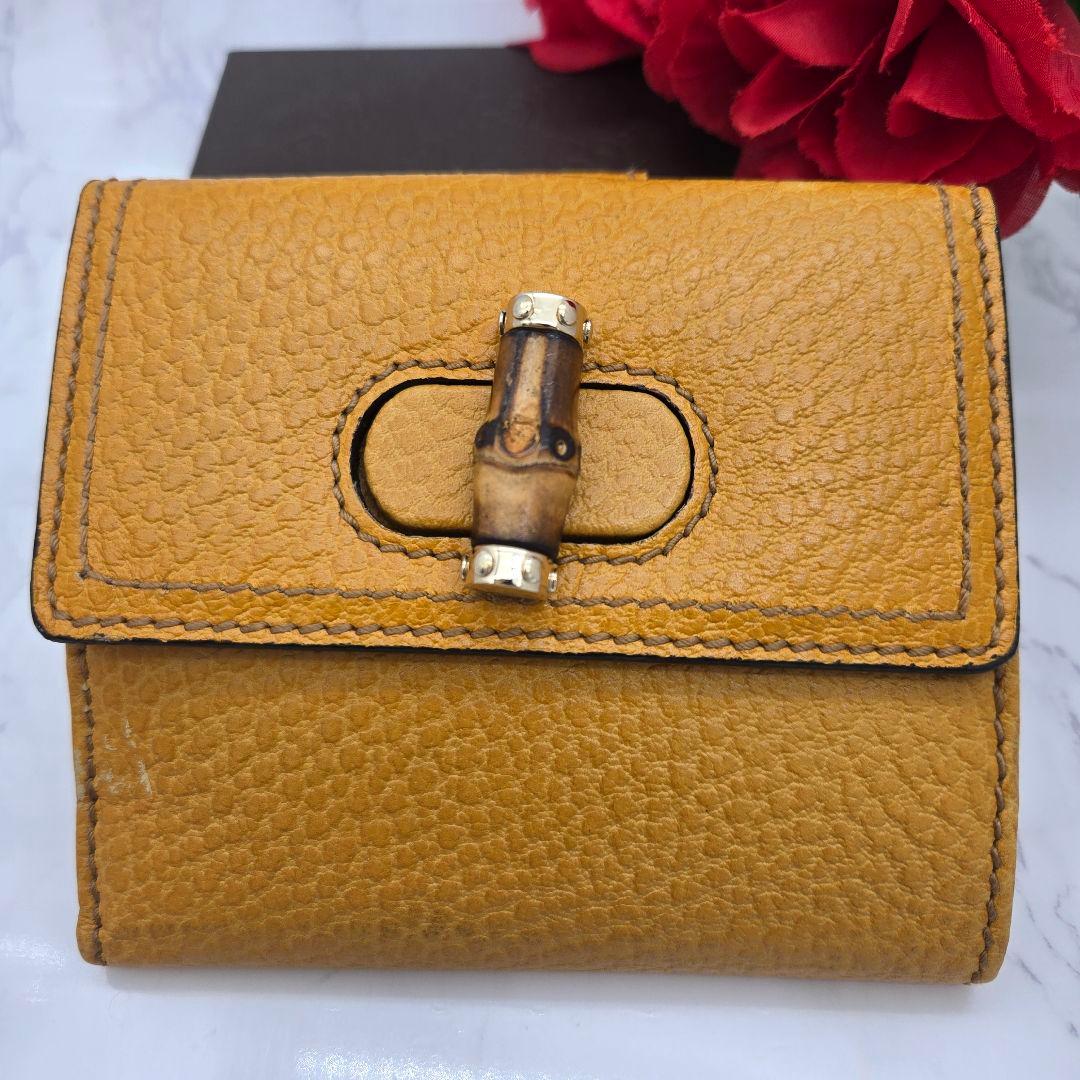 【希少】 GUCCI グッチ 折り財布 財布 レザー バンブー イエロー 黄色