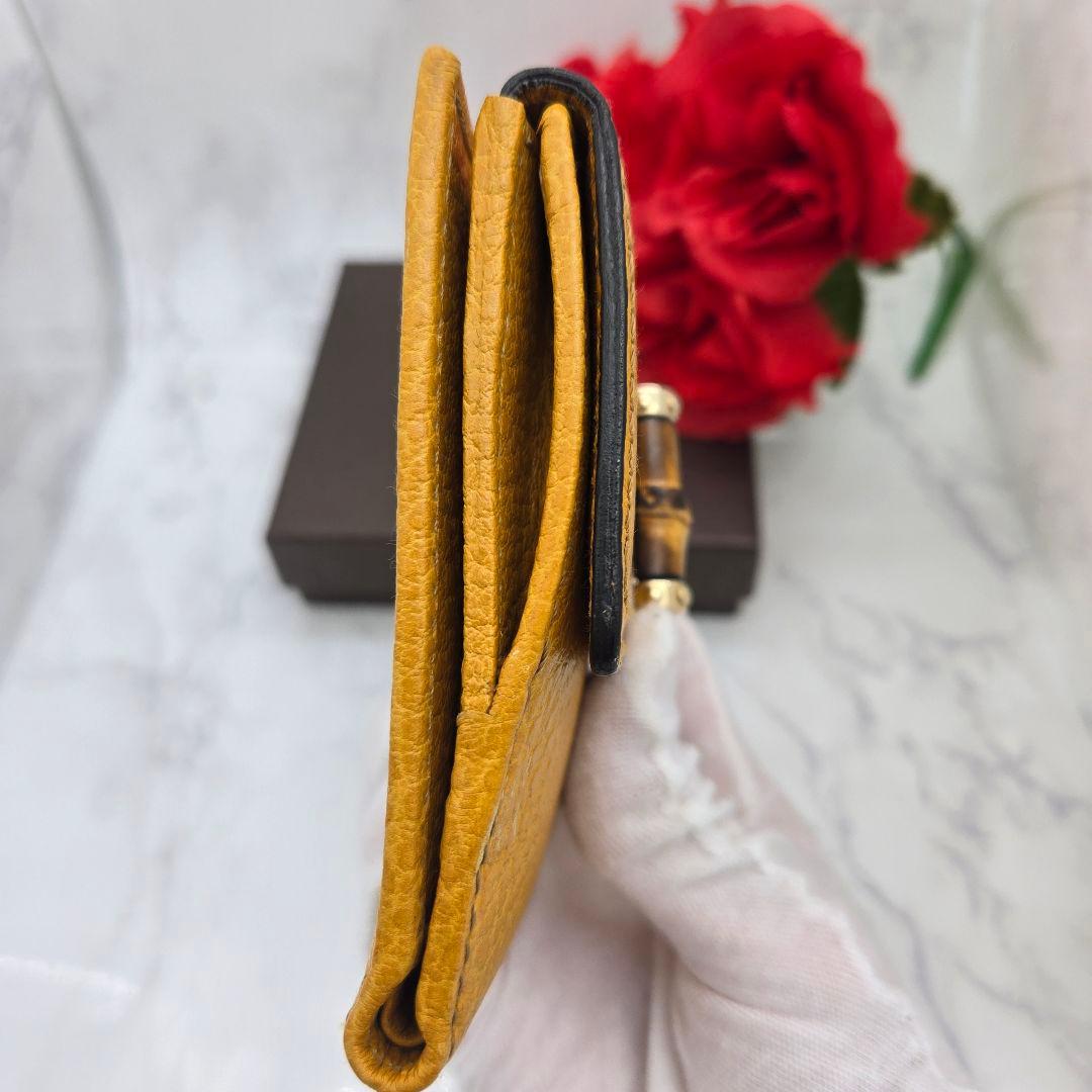 【希少】 GUCCI グッチ 折り財布 財布 レザー バンブー イエロー 黄色
