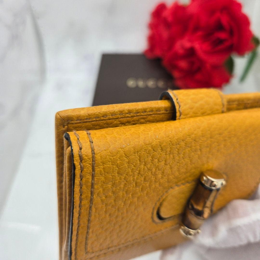 【希少】 GUCCI グッチ 折り財布 財布 レザー バンブー イエロー 黄色