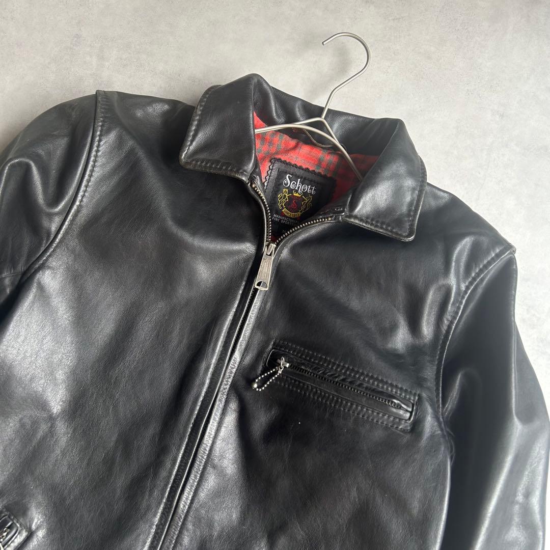 ショット トラッカージャケット レザージャケット シングル 牛革 チェック M
