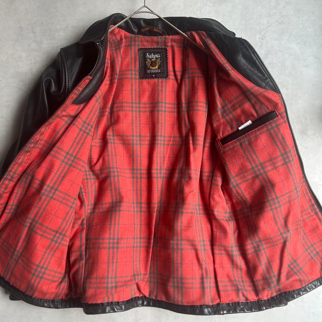 ショット トラッカージャケット レザージャケット シングル 牛革 チェック M