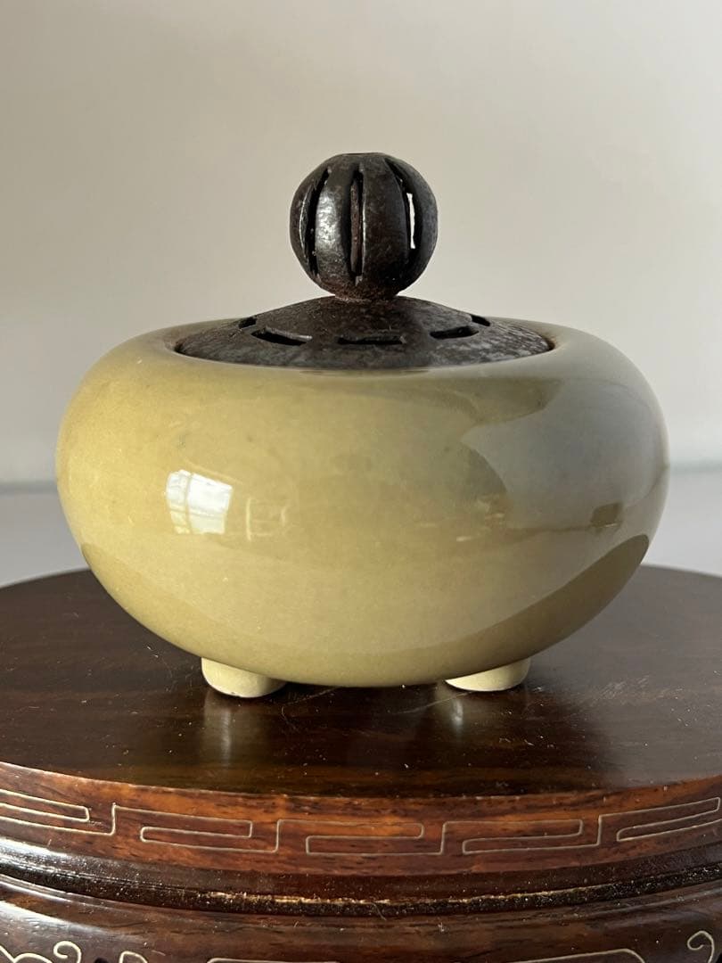 古美術/青磁三足香炉/鉄ほや付 MT2-00