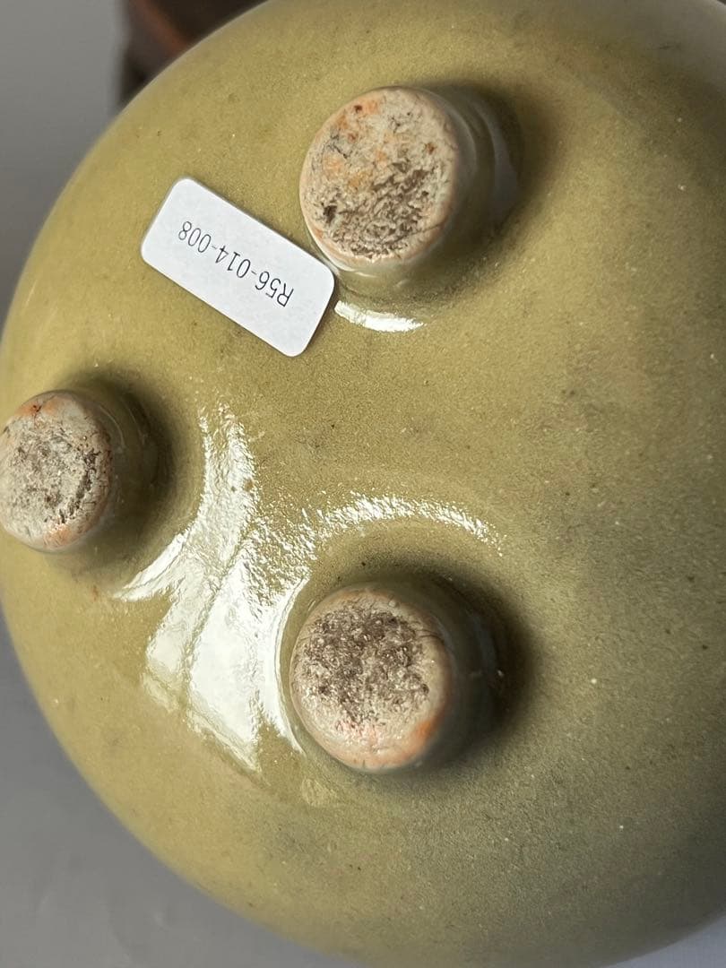 古美術/青磁三足香炉/鉄ほや付 MT2-00