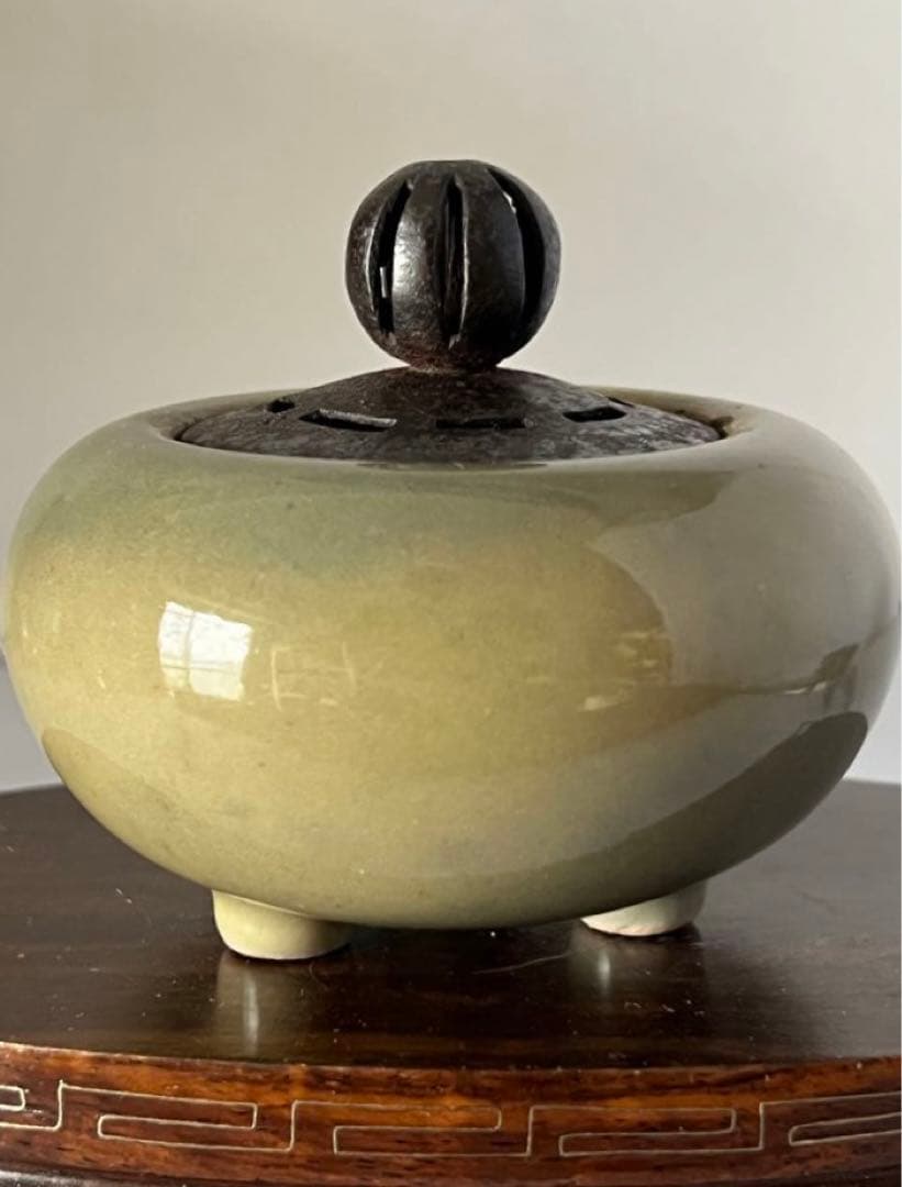 古美術/青磁三足香炉/鉄ほや付 MT2-00