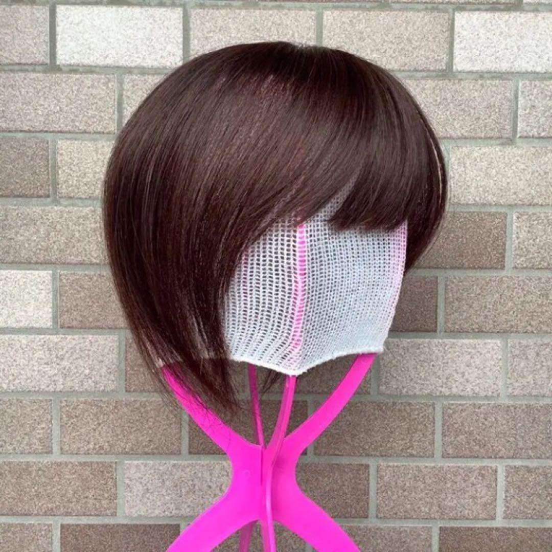 人毛 部分 医療用 ウィッグ ヘアピース ショート ストレート 3D前髪 かつら