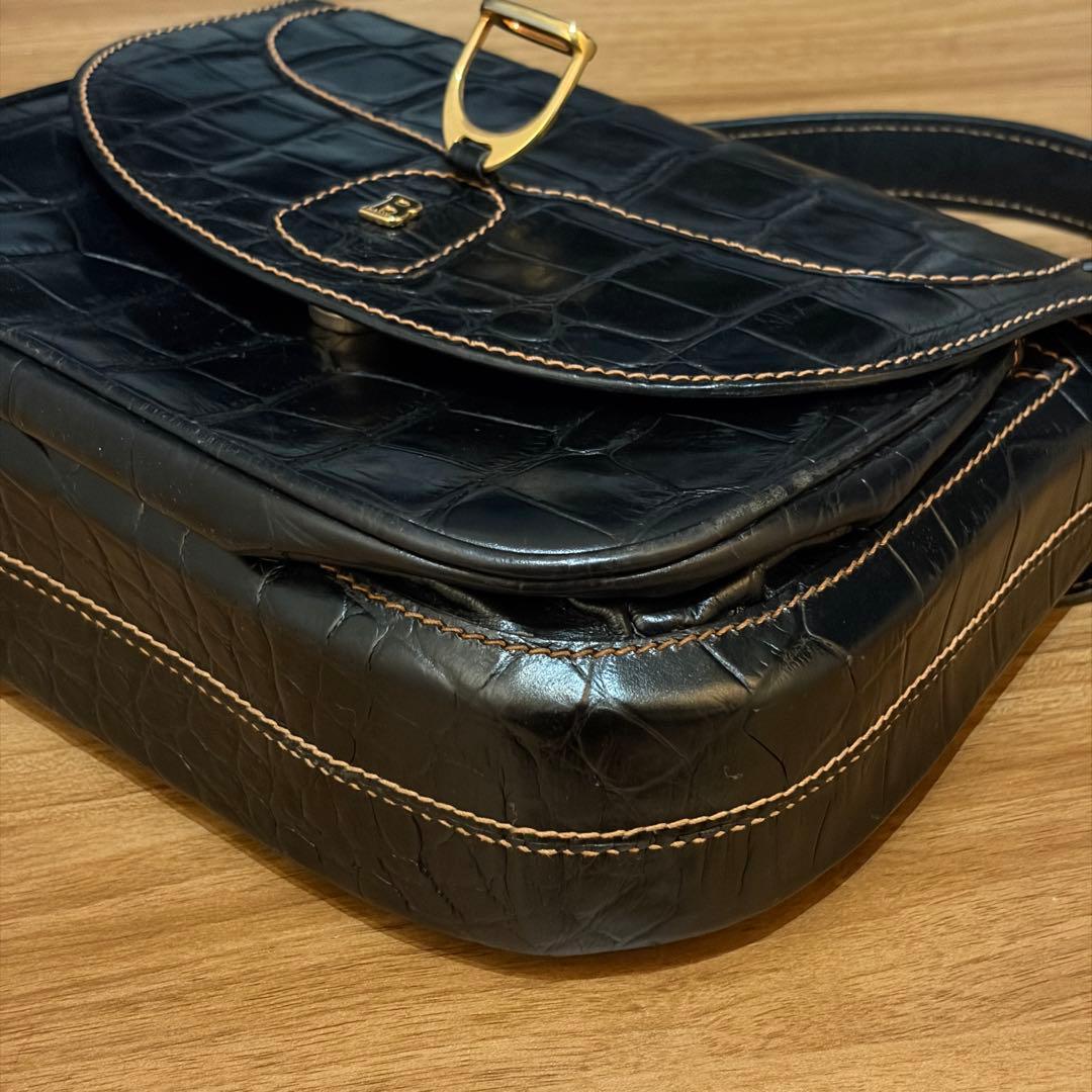 美品 BALLY ハンドバッグ クロコ 型押し Bロゴ レザー ブラック 伊製
