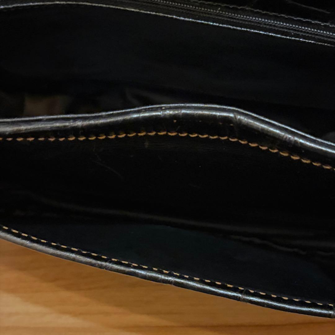 美品 BALLY ハンドバッグ クロコ 型押し Bロゴ レザー ブラック 伊製