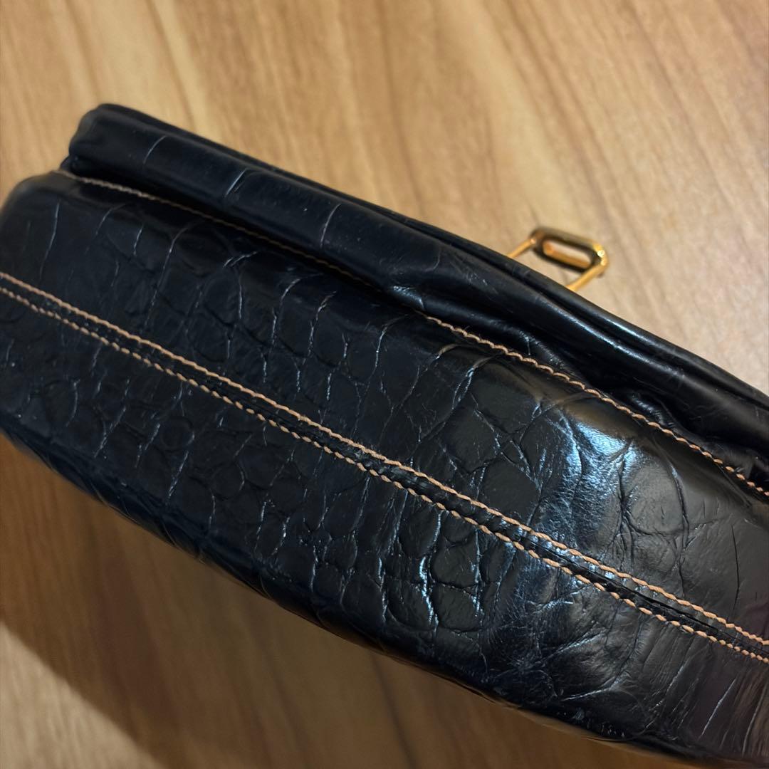 美品 BALLY ハンドバッグ クロコ 型押し Bロゴ レザー ブラック 伊製