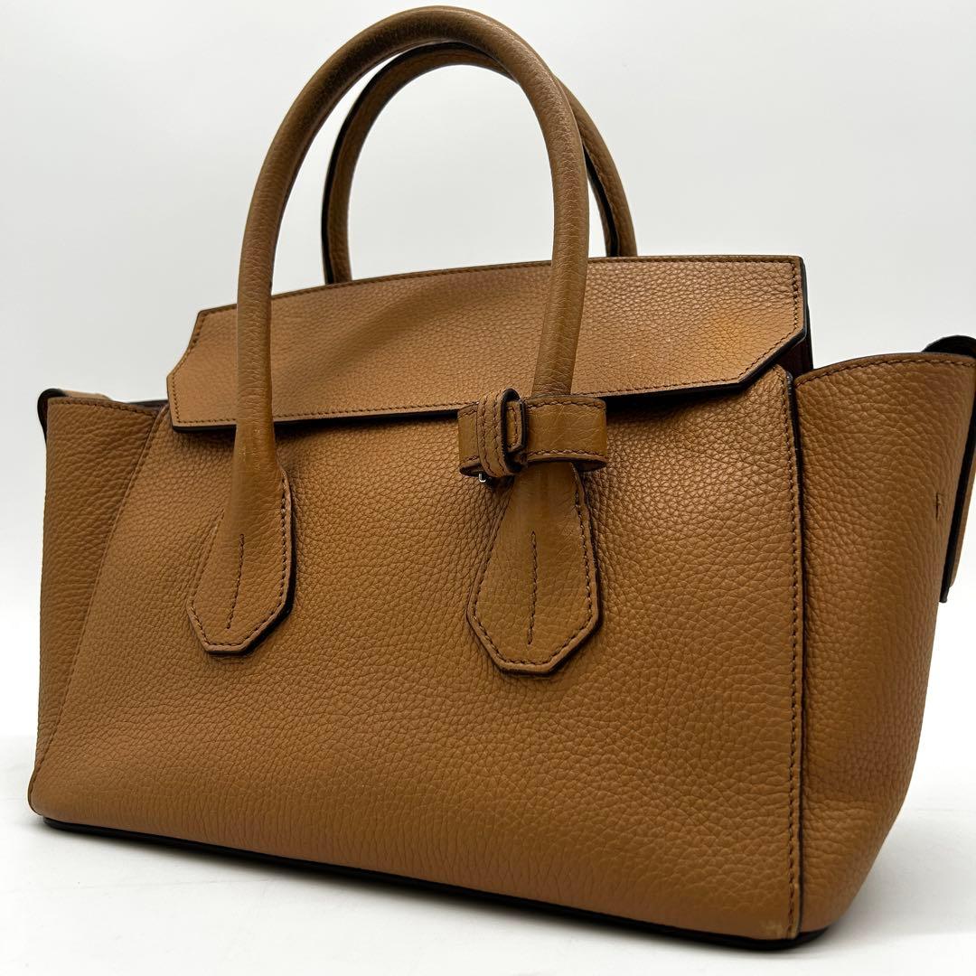 【美品】バリー ソメット ハンドバッグ フラップ レザー シボ革 ブラウン