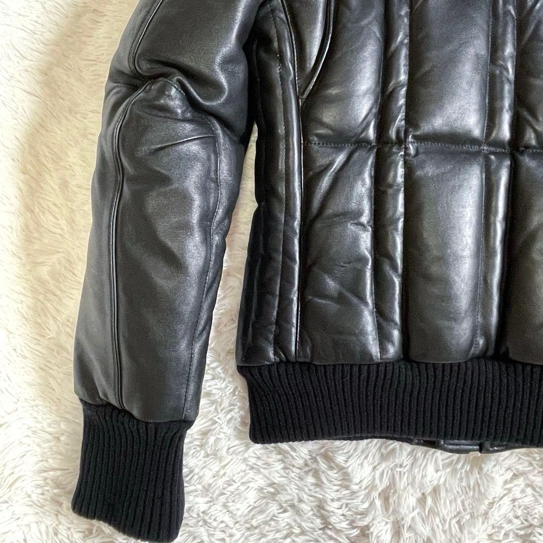 極美品▪️ユニオンジャップ ラム レザー ダウンジャケット ライダース M リブ付