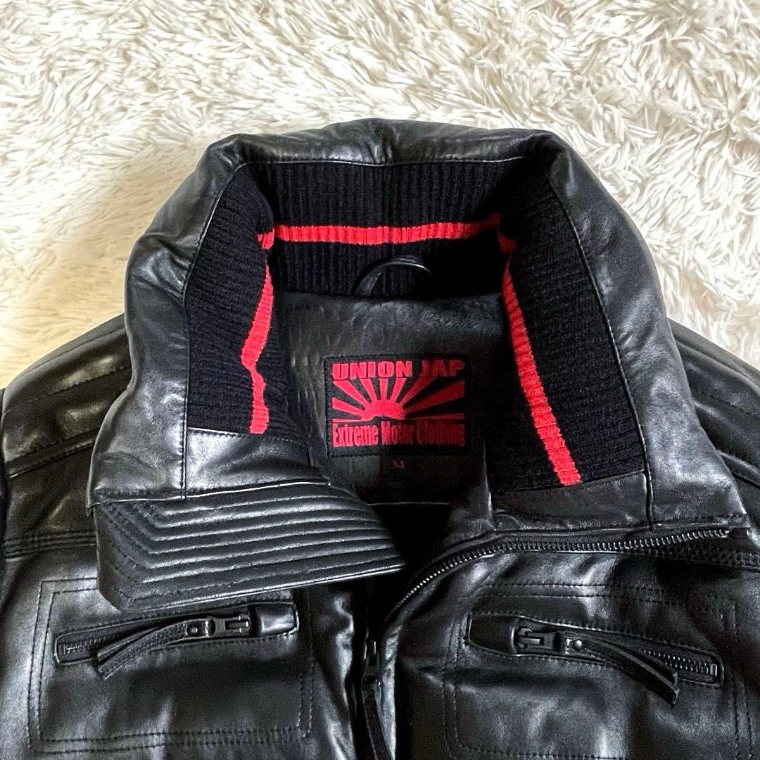 極美品▪️ユニオンジャップ ラム レザー ダウンジャケット ライダース M リブ付