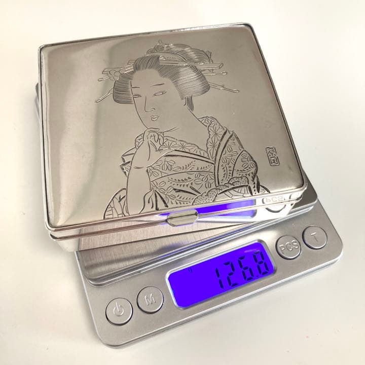 純銀　浮世絵美人画文様　小箱　SILVER970