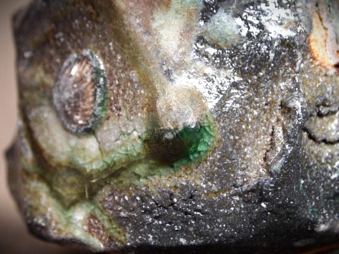 最上作★新学【師＆父：新歓嗣】★伊賀鎬茶碗★ビードロ★共箱・共布