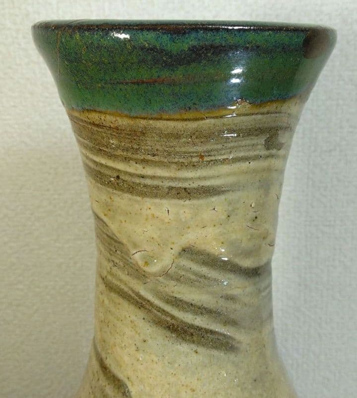 ◎忠佐伯◎人間国宝 金城次郎 海老魚紋花瓶(長大) 箱なし 直し有 壷屋焼