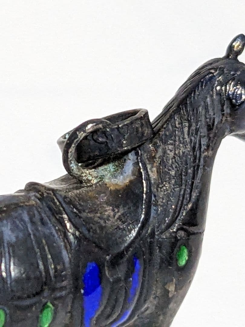 ♦刻印975 極小銀細工 馬 ペンダント 西洋 中国七宝焼？象嵌 珍物 骨董品