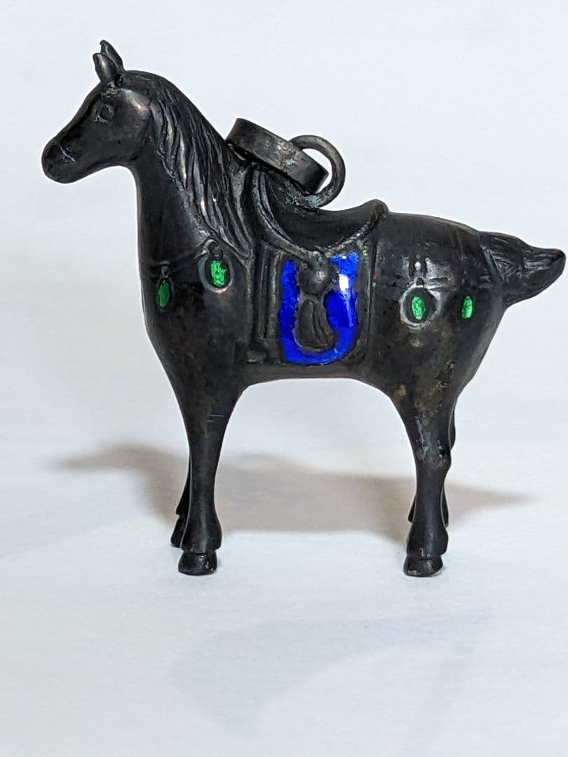 ♦刻印975 極小銀細工 馬 ペンダント 西洋 中国七宝焼？象嵌 珍物 骨董品