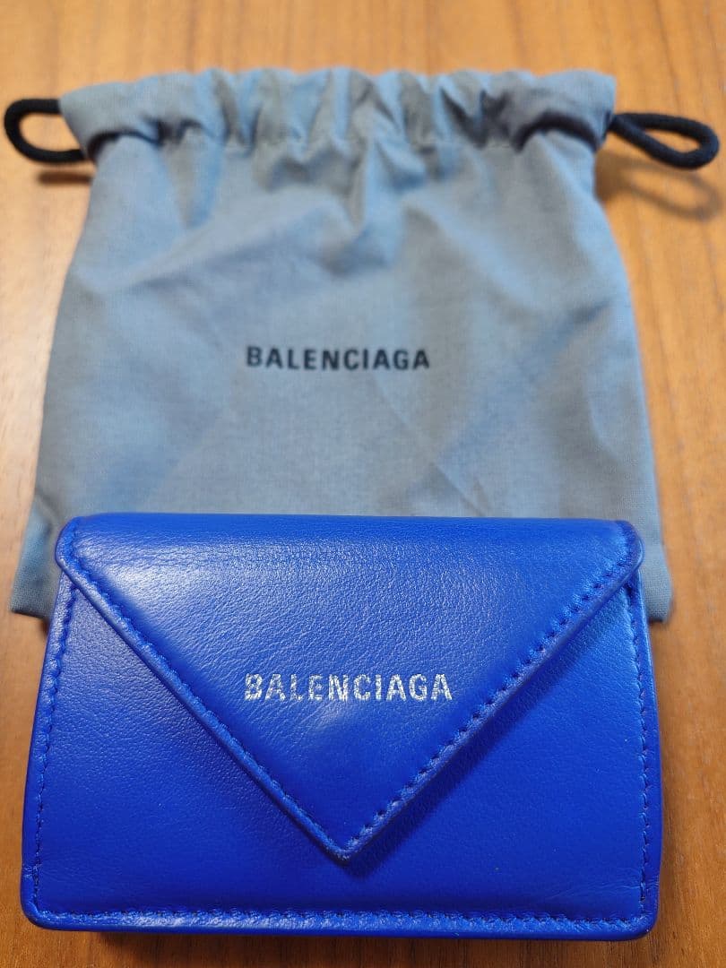 BALENCIAGA 三つ折り財布 青 保存袋付き
