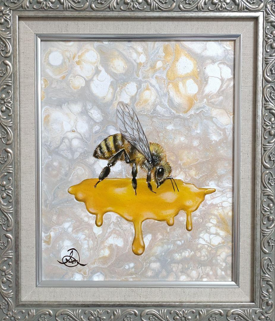 蜂の油絵【蜜】1点物の原画◆作者サイン入り◆F3号キャンバス